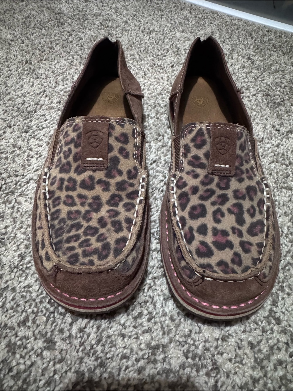 Twisted X Brown Leopard Print Flats with Pink Stitching